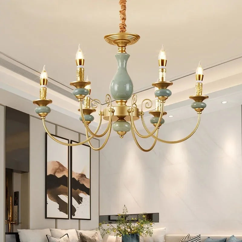 OUFULA European Candle Chandelier Led Pendent Lamp Fixture