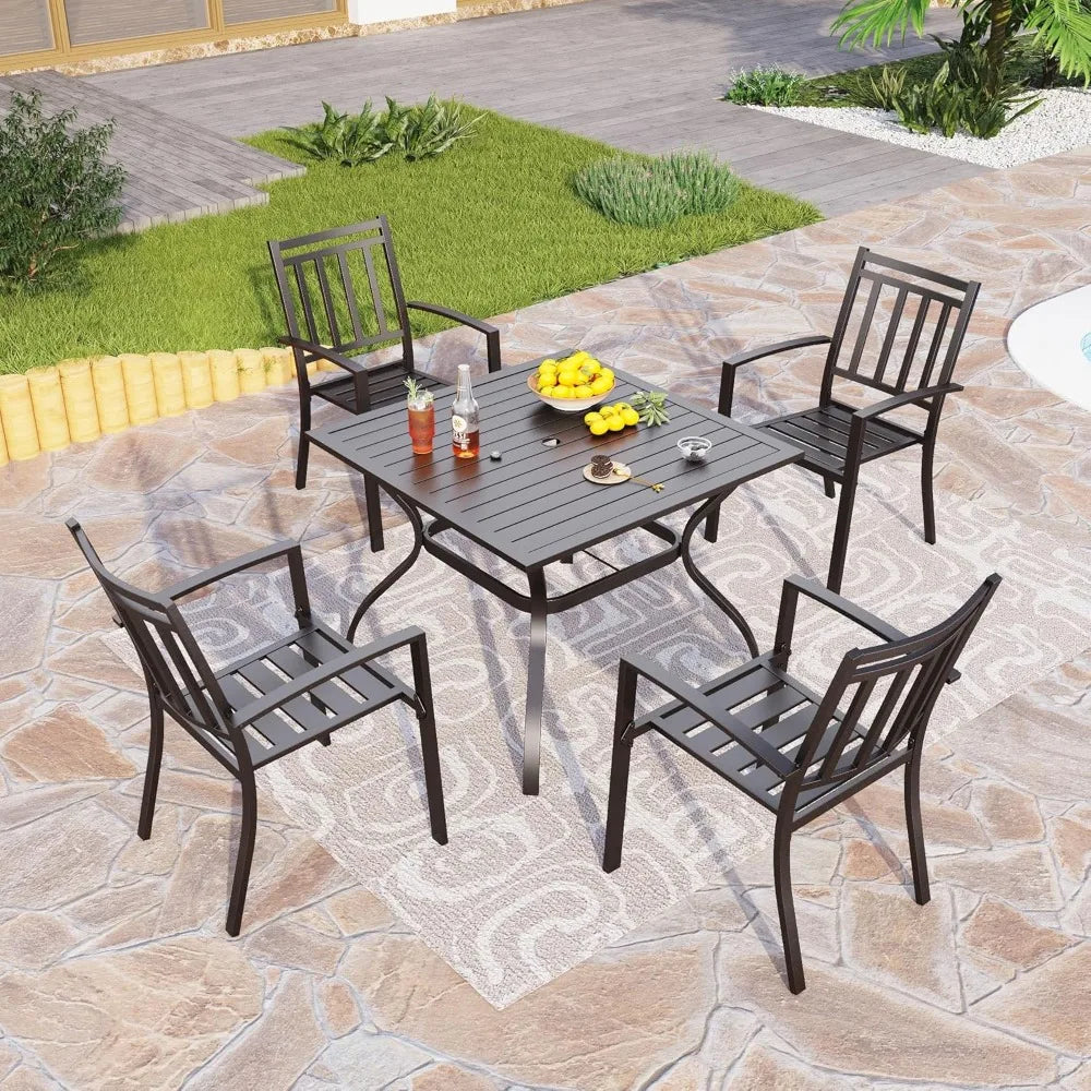 Metal Outdoor Square Dining Table With Umbrella Hole