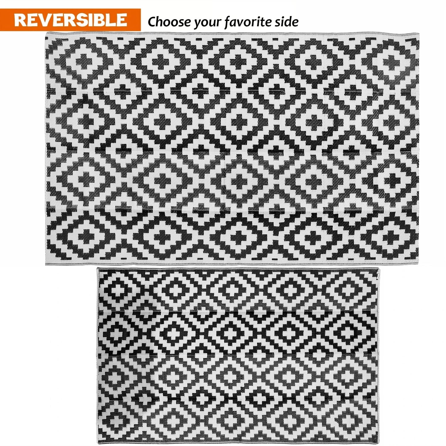 6 x 9 FT camping rug for RV mats outside, indoors, outdoor porches, decks, backyards, camping, balconies, picnics, black&white
