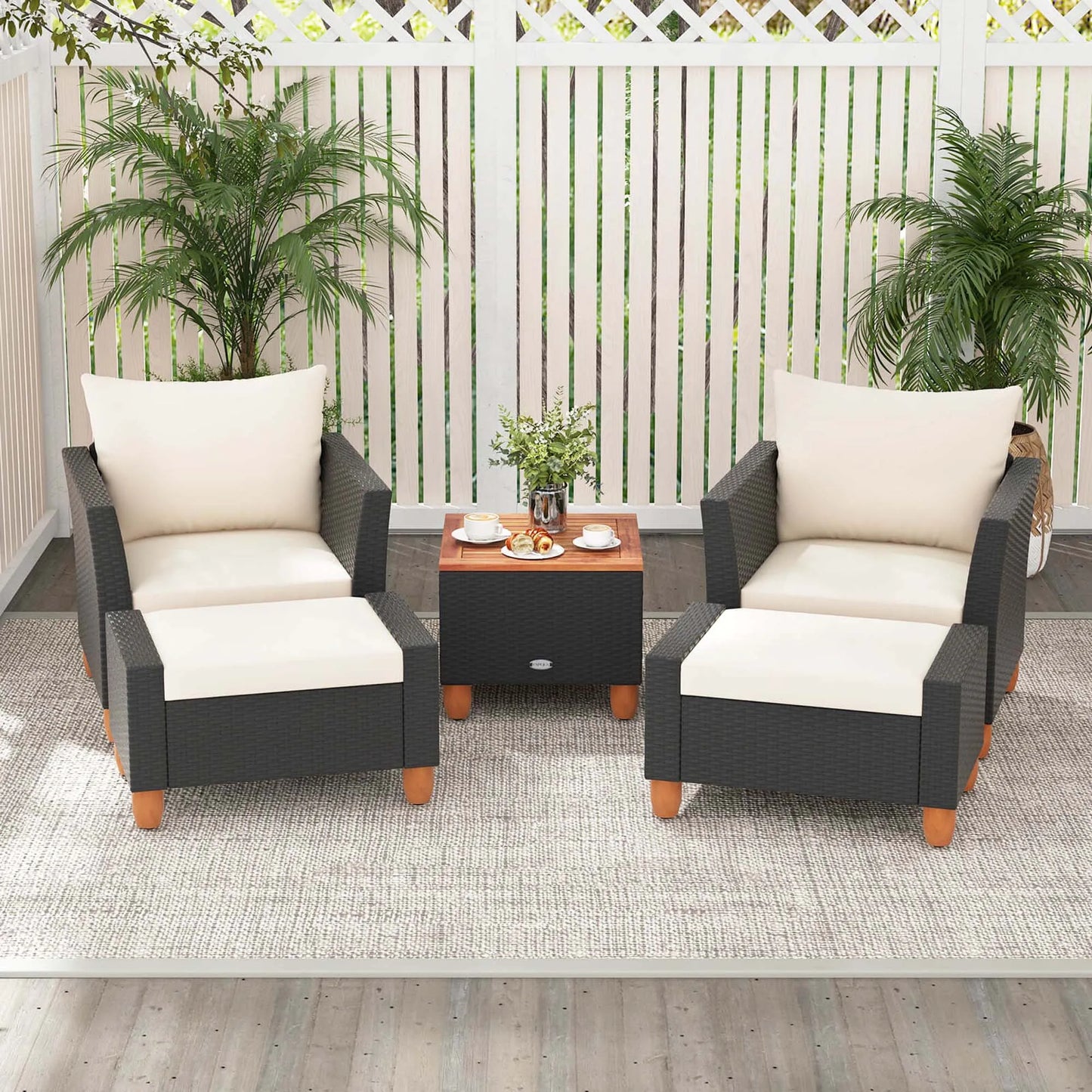 HOMASIS 5 Patio Set With Storage Table Ottomans Cushions