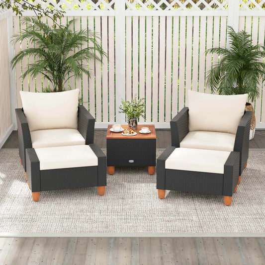 HOMASIS 5 Patio Set With Storage Table Ottomans Cushions