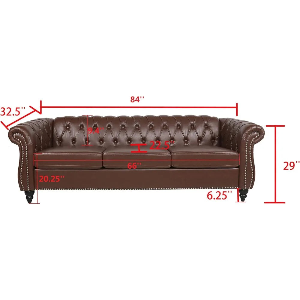 DAFIFY Chesterfield Sofa Tufted Leather 3 Seater Couch