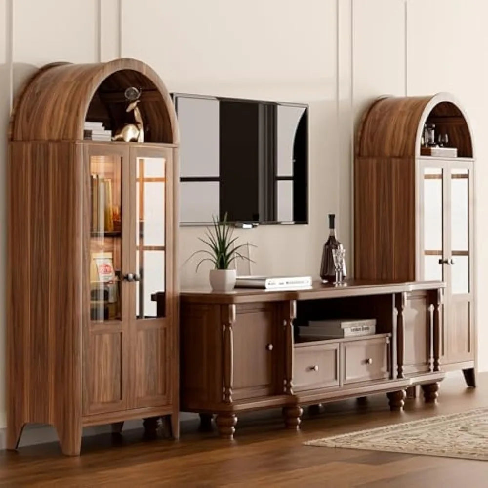 Vintage Arch Top Display Cabinet With Glass Doors 4 Tier