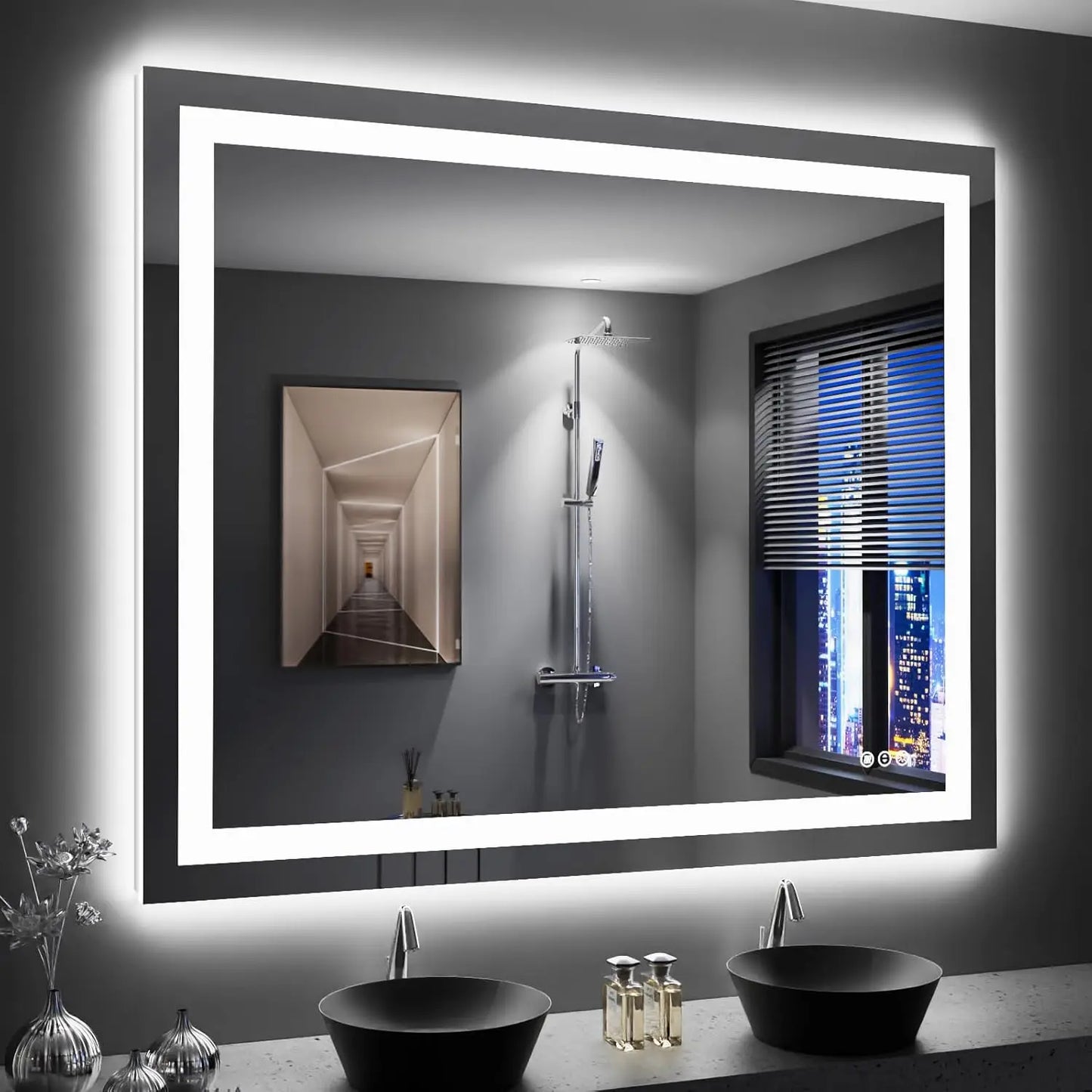 SH.KL Smart LED Bathroom Mirror, Anti-Fog and Dimmable, 3-Color Lighting with Memory, 5mm Shatterproof Glass, Wall-Mounted