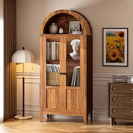 Vintage Arch Top Display Cabinet With Glass Doors 4 Tier