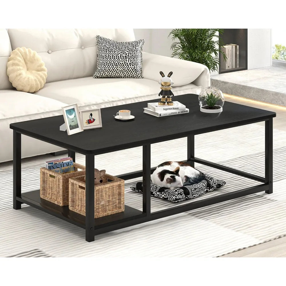 Rustic Wood Coffee Table With Storage Shelf Modern Rectangle