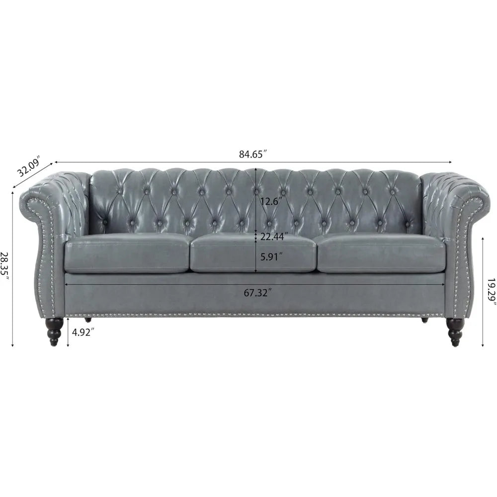 DAFIFY Chesterfield Sofa Tufted PU Leather Mid Century Sofa