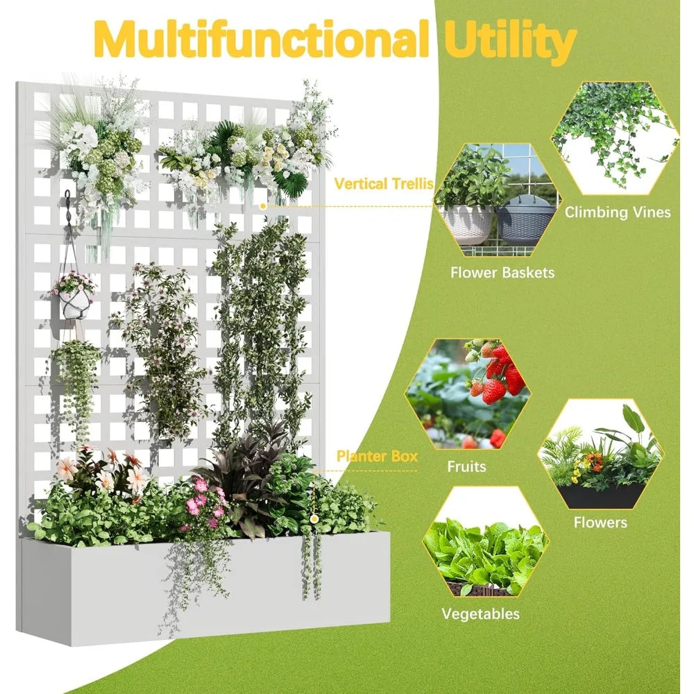 Metal Planter Box with Trellis 71 Inch by 47 Inch by 16 Inch Raised Garden Bed with Privacy Screen and Drainage Hole
