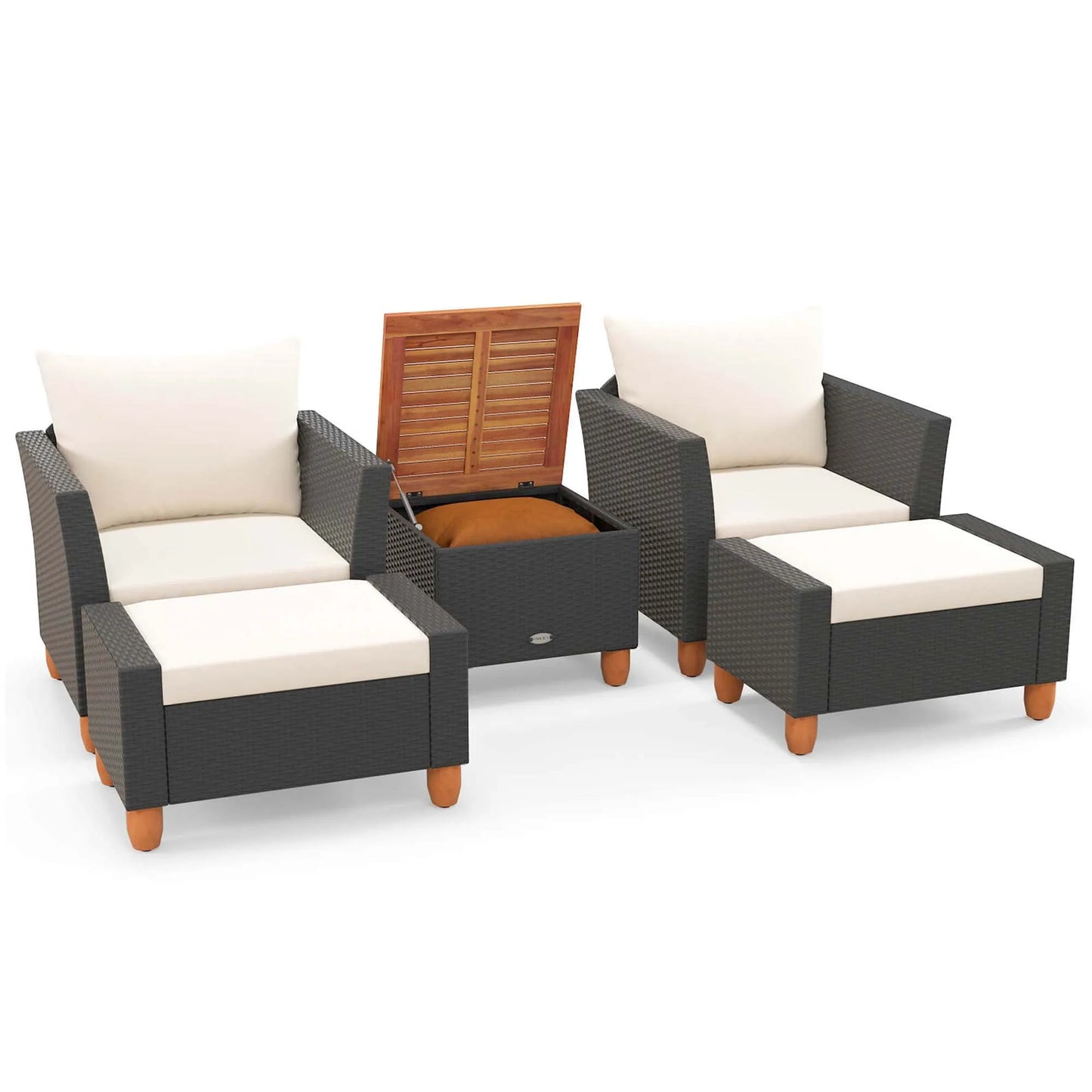 HOMASIS 5 Patio Set With Storage Table Ottomans Cushions