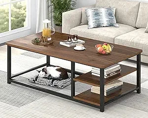 Rustic Wood Coffee Table With Storage Shelf Modern Rectangle