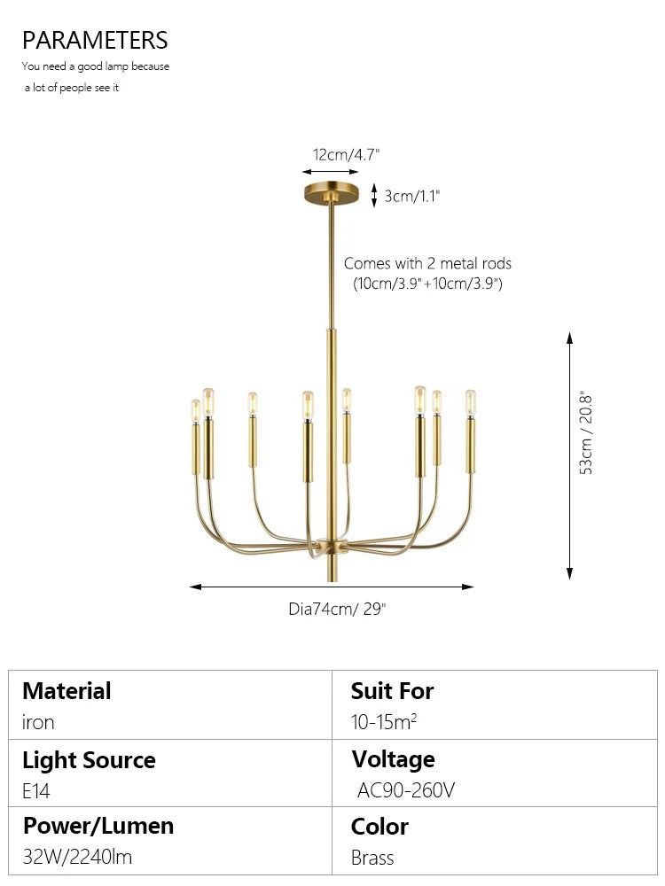 FEHE Minimalist Iron Chandelier For Dining Room E14
