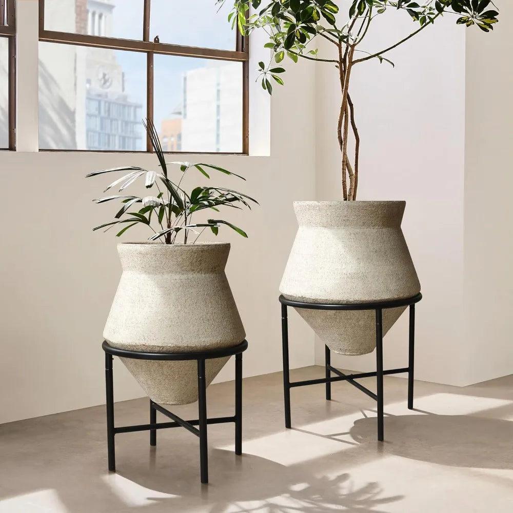 LuxenHome Indoor Planter Set Of 2 With Metal Stands