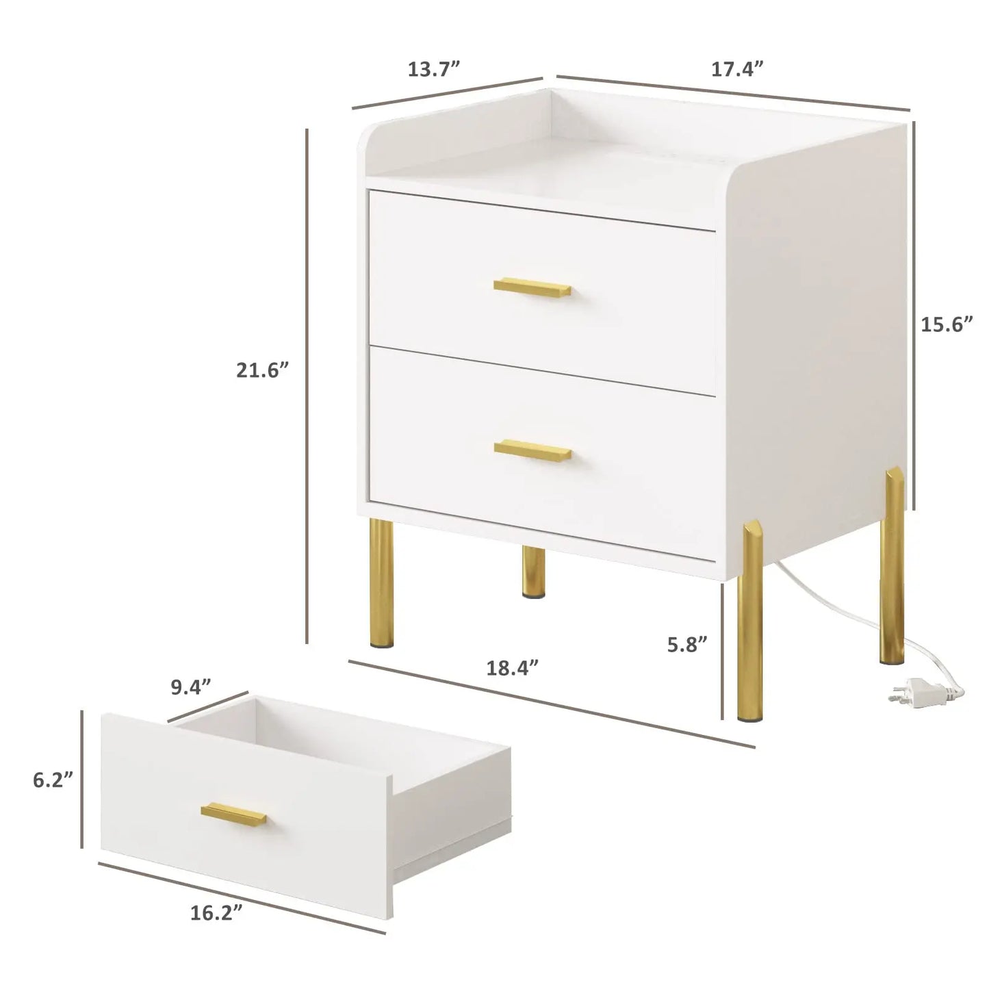 Vabches Nightstand Set Of 2 With Charging Station Wood Table