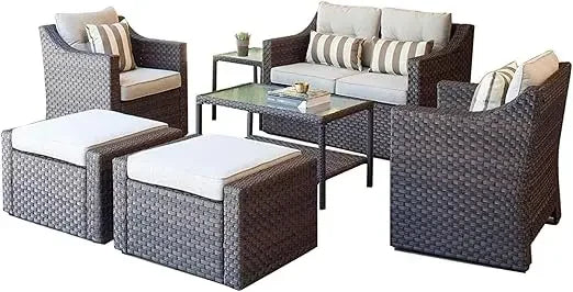 Guangbai Outdoor Set Wicker Conversation Glass Coffee Table