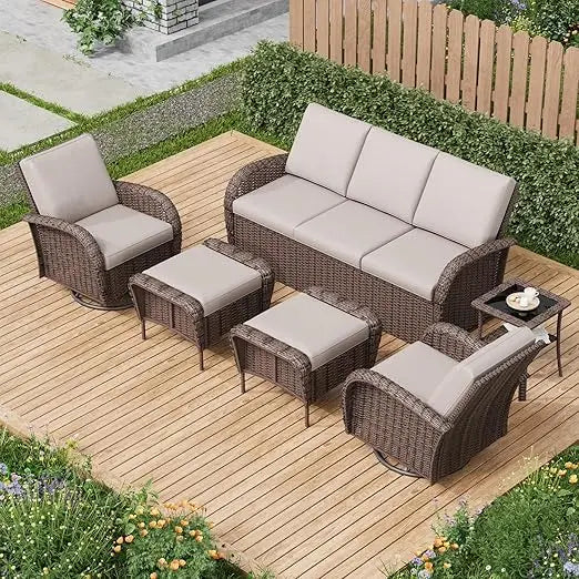 General Outdoor Swivel Chairs Set 6 Pieces Rattan Wicker