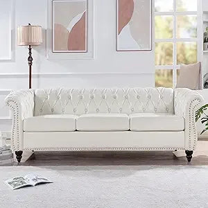DAFIFY Chesterfield Sofa Tufted PU Leather Mid Century Sofa