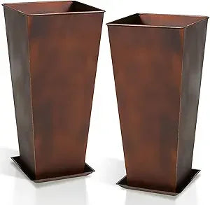 Worth Garden Glazed Metal Planters Set of 2 Square Pots