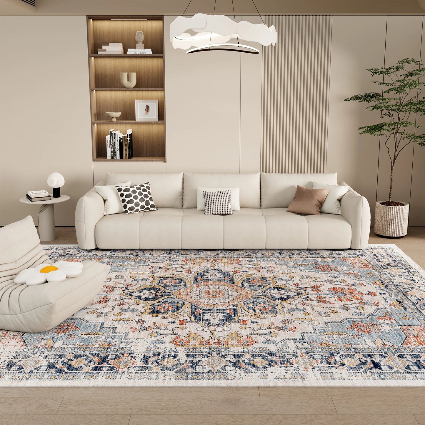 Orhopui vintage boho design, washable area rugs non-slip rugs for living room bedroom traditional woven rugs stain resistant