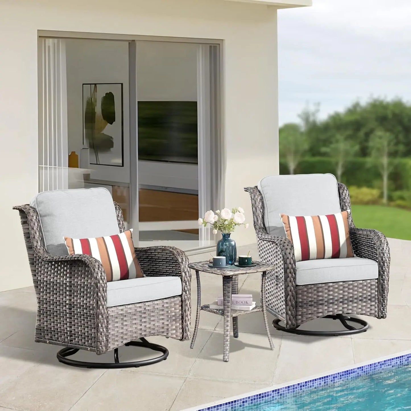 Angduo Outdoor Swivel Rocker Chair Set Of 2 Wicker Glider