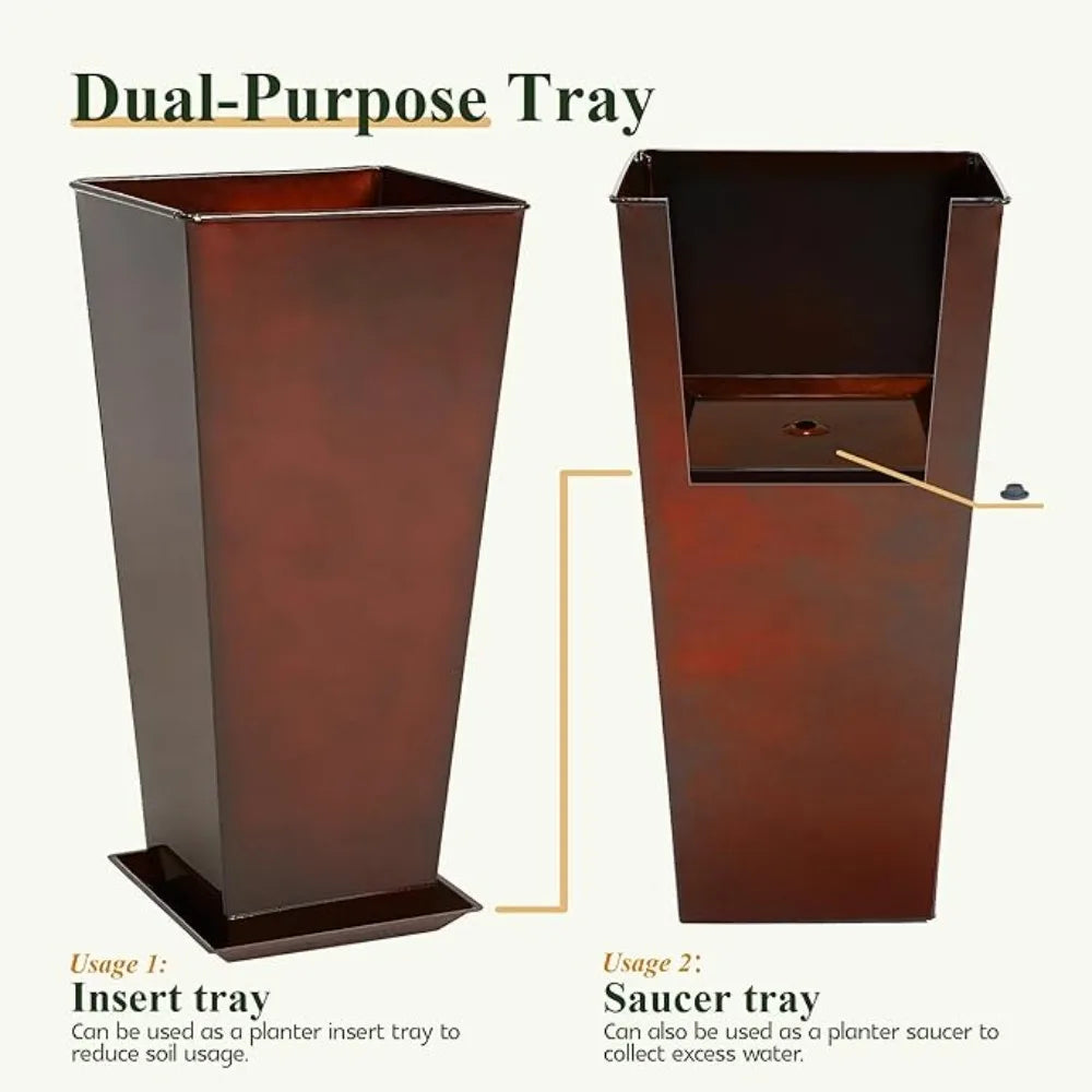 Worth Garden Glazed Metal Planters Set of 2 Square Pots