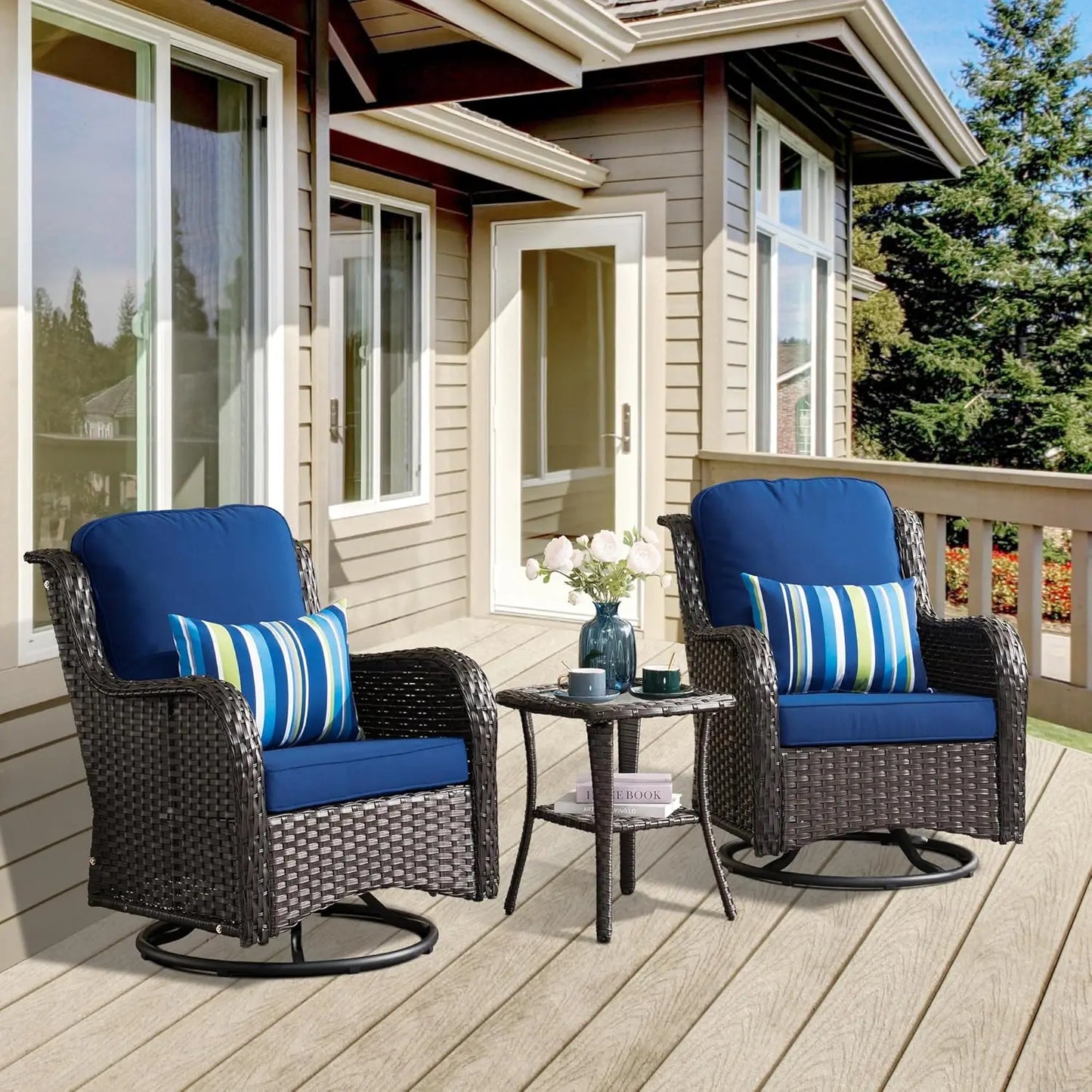 Angduo Outdoor Swivel Rocker Chair Set Of 2 Wicker Glider