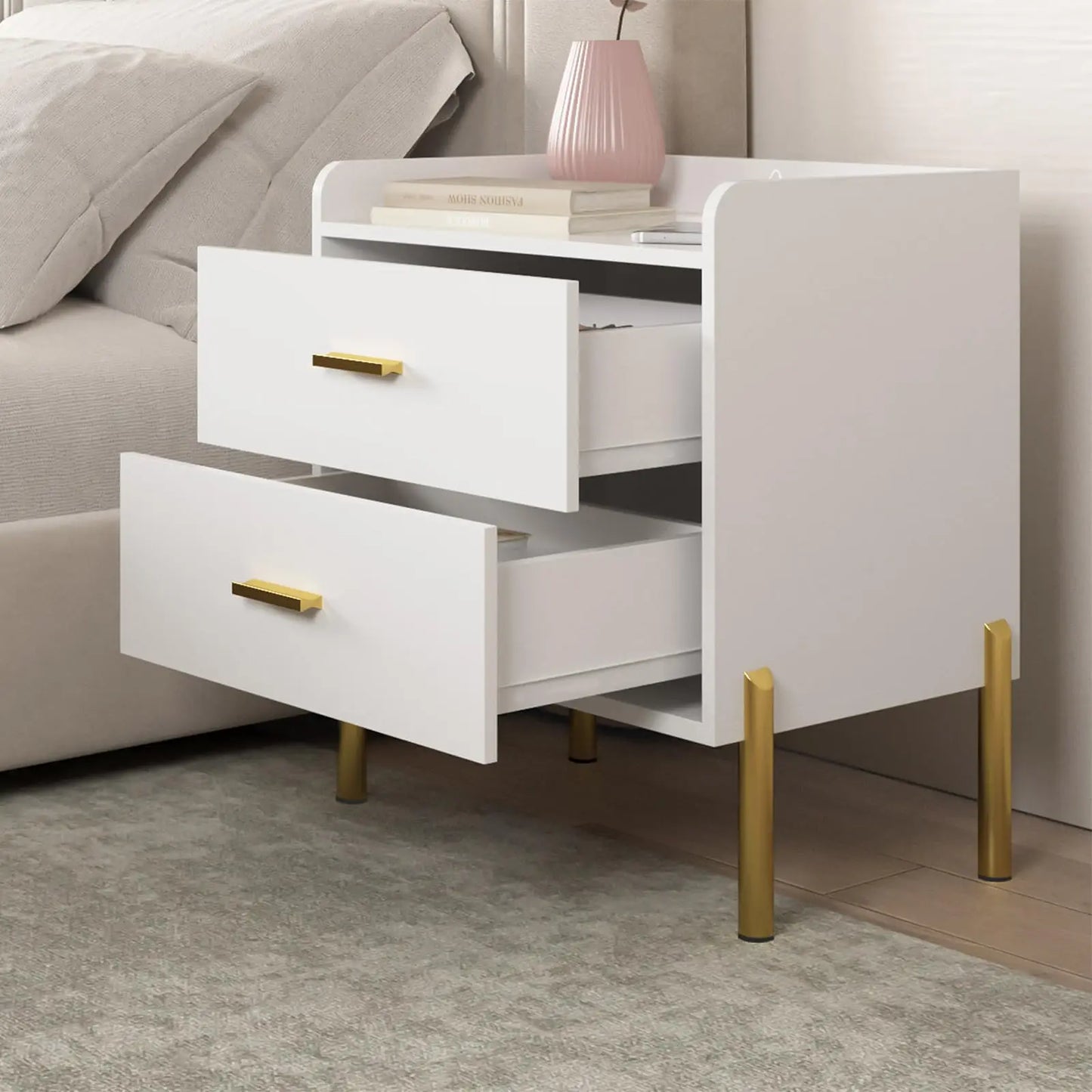 Vabches Nightstand Set Of 2 With Charging Station Wood Table