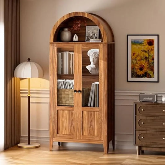 Vintage Arch Top Display Cabinet With Glass Doors 4 Tier