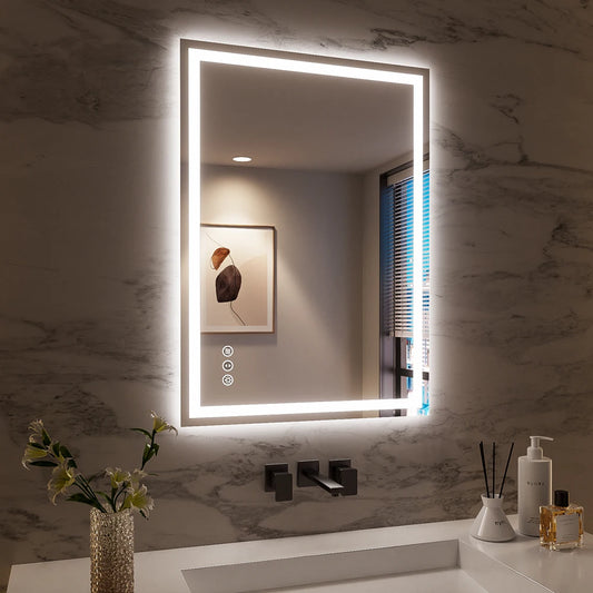 SH.KL Smart LED Bathroom Mirror, Anti-Fog and Dimmable, 3-Color Lighting with Memory, 5mm Shatterproof Glass, Wall-Mounted