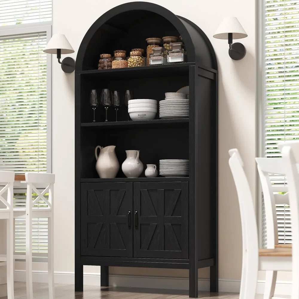 Arched Storage Cabinet With Drawer And Adjustable Shelves