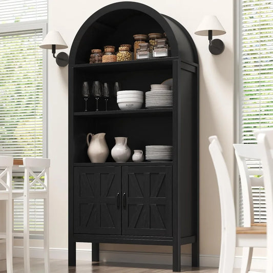 Arched Storage Cabinet With Drawer And Adjustable Shelves