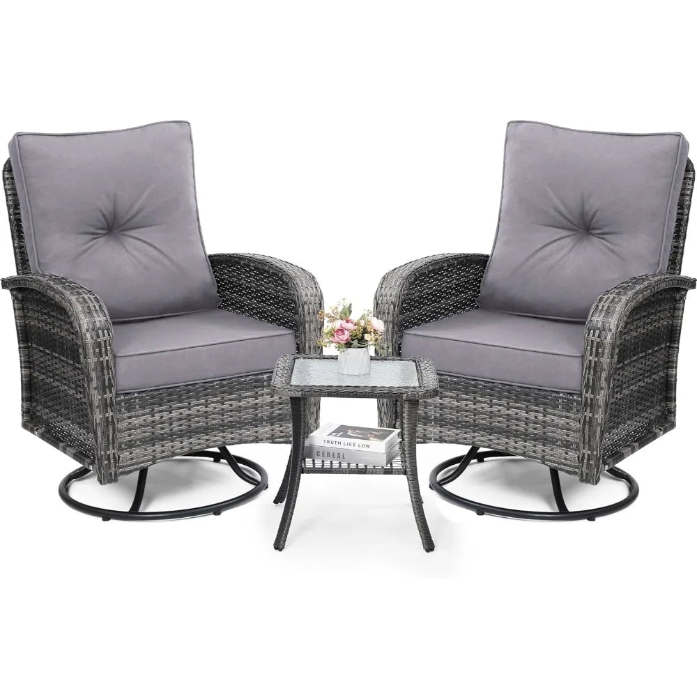 Ticify Outdoor Swivel Wicker Chair Set With Table Gliders