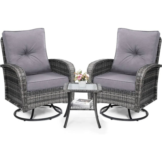 Ticify Outdoor Swivel Wicker Chair Set With Table Gliders