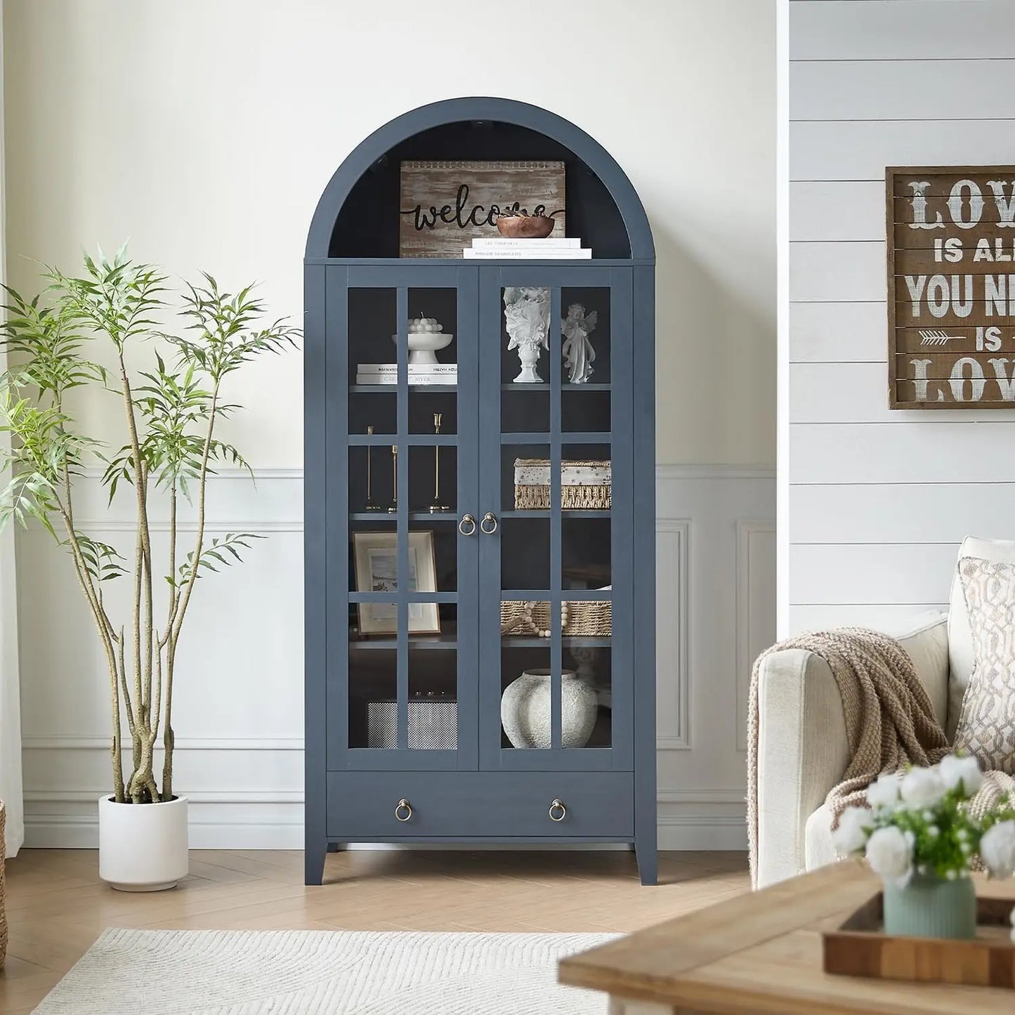Huanzhuang Farmhouse Arched Cabinet With Glass Doors