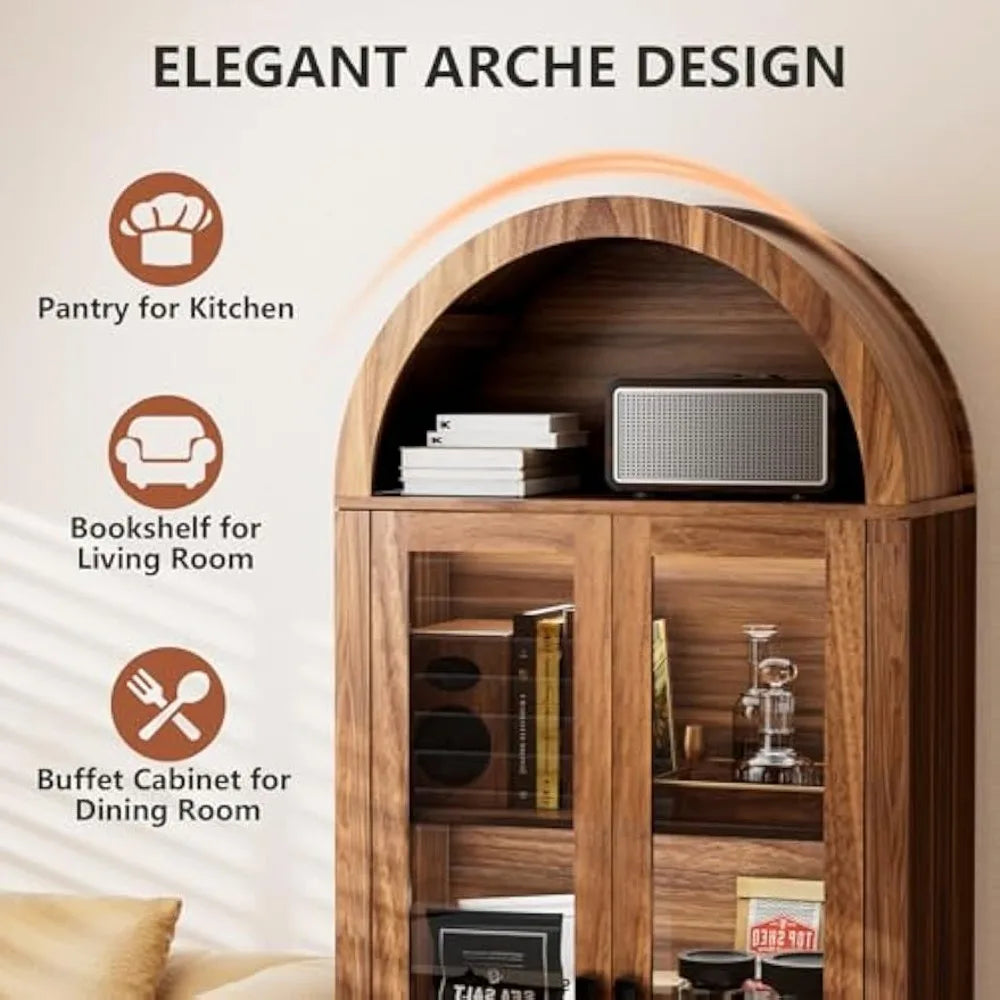 Vintage Arch Top Display Cabinet With Glass Doors 4 Tier