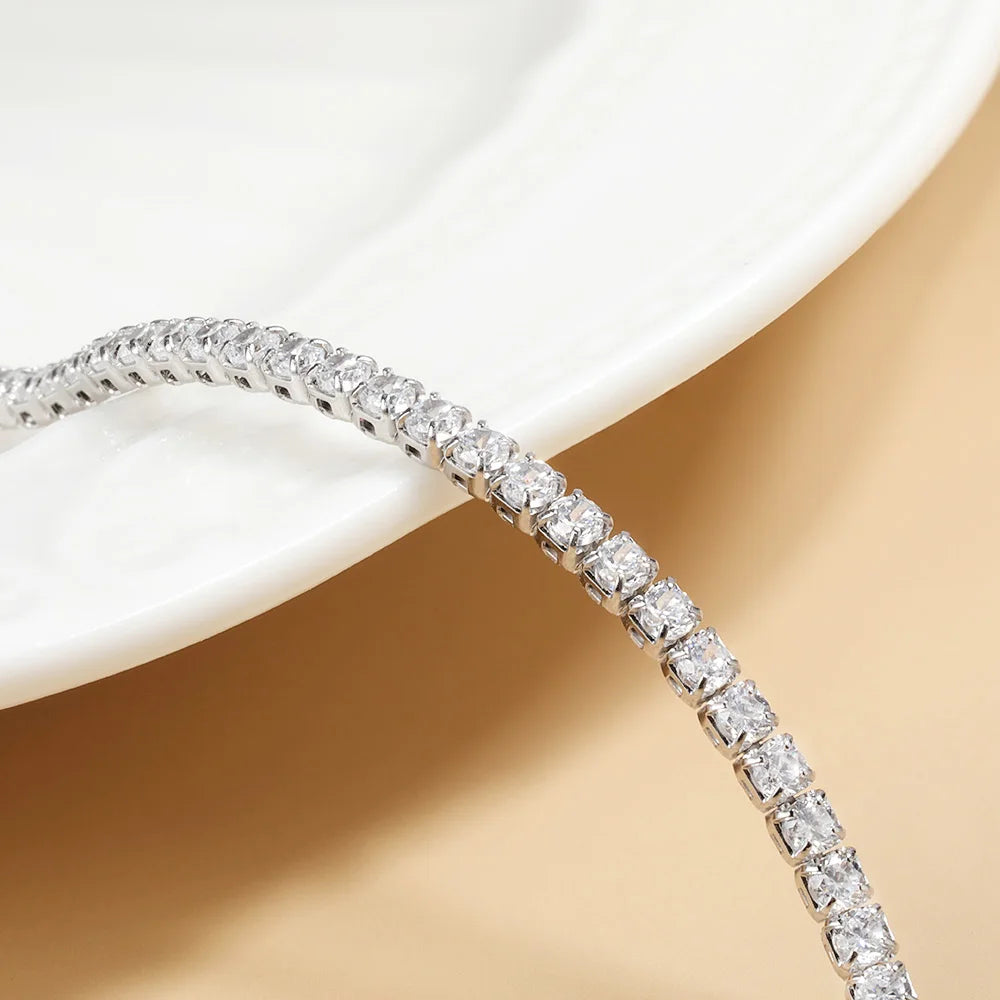 ROBUKFC Moissanite Tennis Necklace Sterling Silver Plated