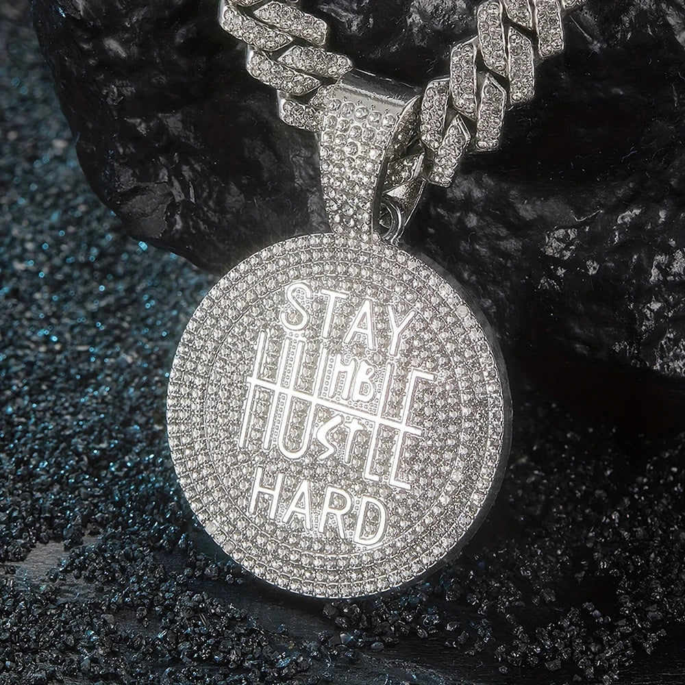 Men Women Hip Hop STAY HARD Pendant Necklace with 13mm Cuban Chain HipHop Iced Out Bling Necklaces Fashion Charm Jewelry USA