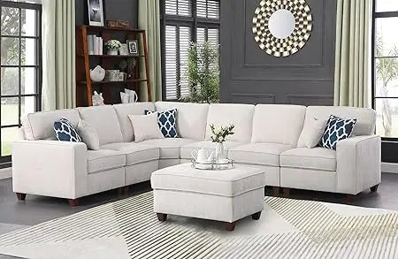 Sichuan Sectional Sofa With Movable Ottoman And Pillows