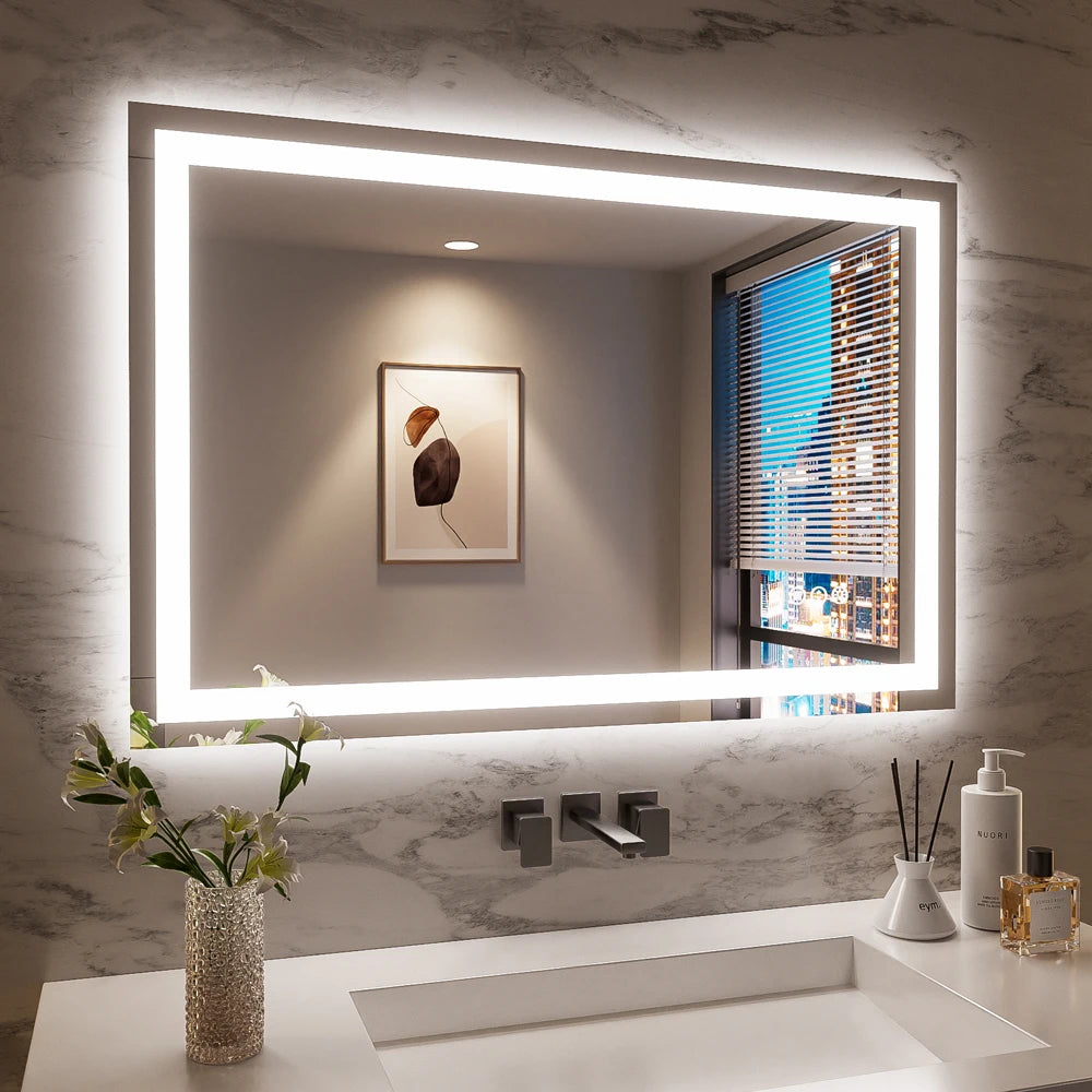 SH.KL Smart LED Bathroom Mirror, Anti-Fog and Dimmable, 3-Color Lighting with Memory, 5mm Shatterproof Glass, Wall-Mounted