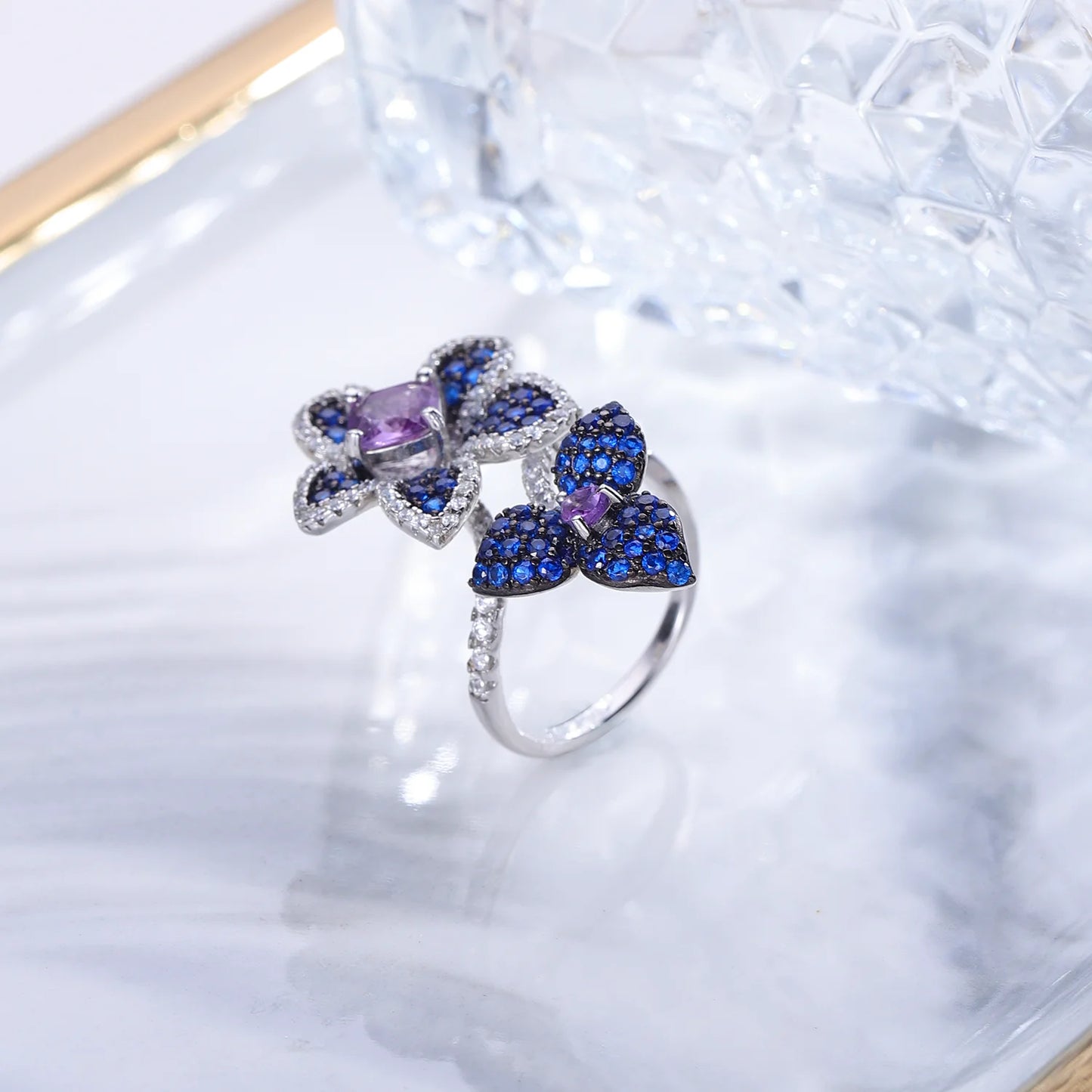 GEM'S BALLET 925 Sterling Silver Adjustable Ring Amethyst