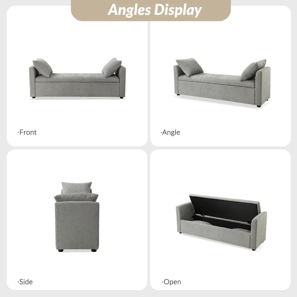 Modern Storage Ottoman Bench With Arms And Soft Pillows