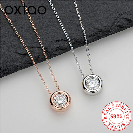 OXTAO Moissanite Pendant Necklace 925 Silver Clavicle Chain