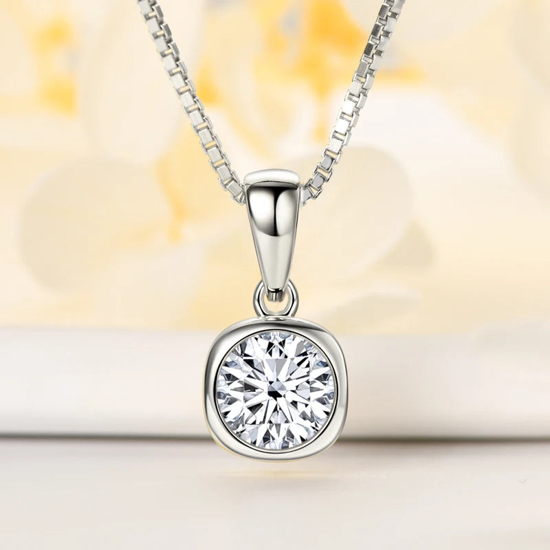 OXTao 1CT Moissanite Pendant Necklace Glittering Lab Diamond for Women Real 925 Silver Birthday Party Jewelry Gift