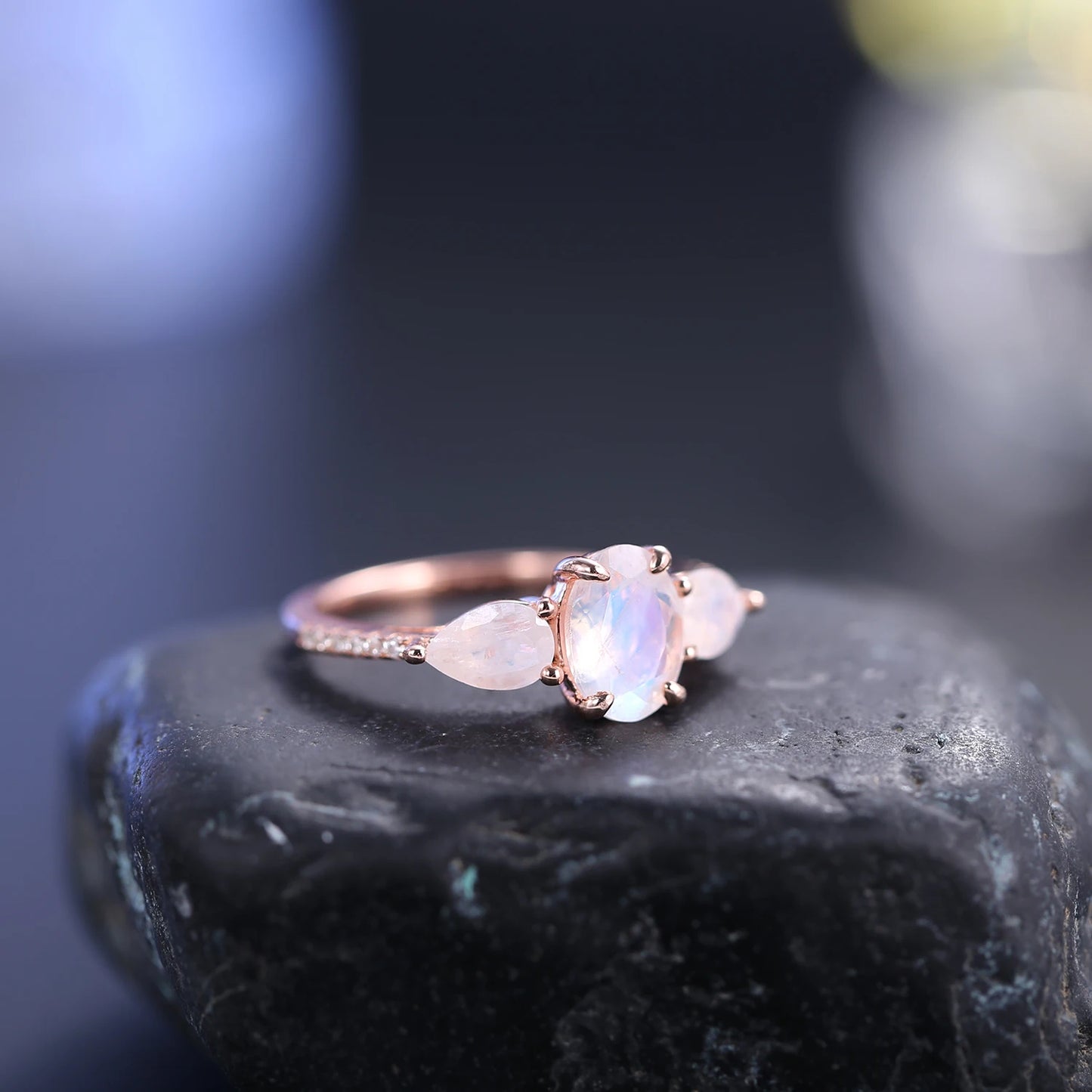 GEM'S BALLET Moonstone Art Deco Ring 925 Sterling Silver