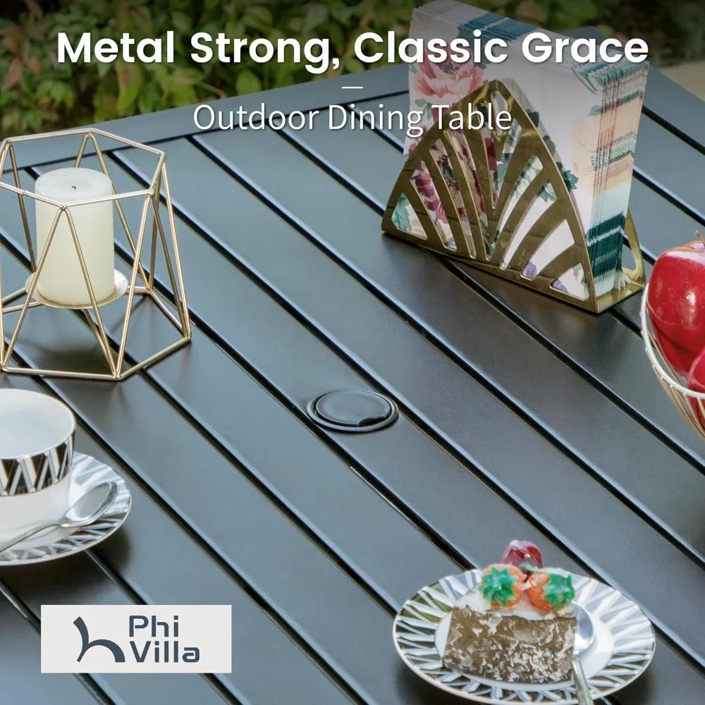 Metal Outdoor Square Dining Table With Umbrella Hole