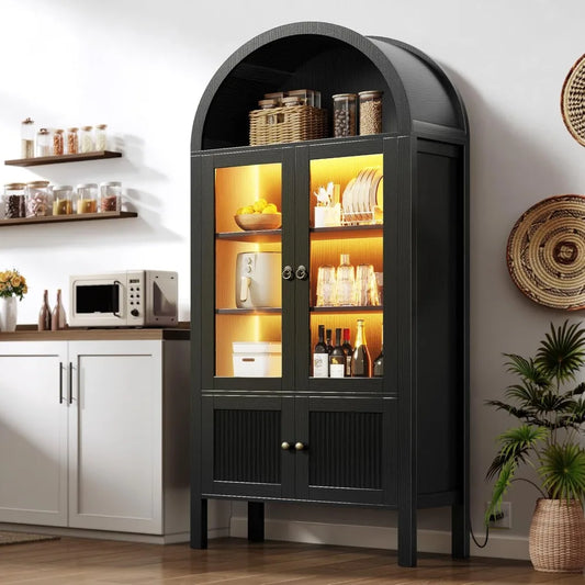 OEING Tall Arched Kitchen Pantry Cabinet With LED Light