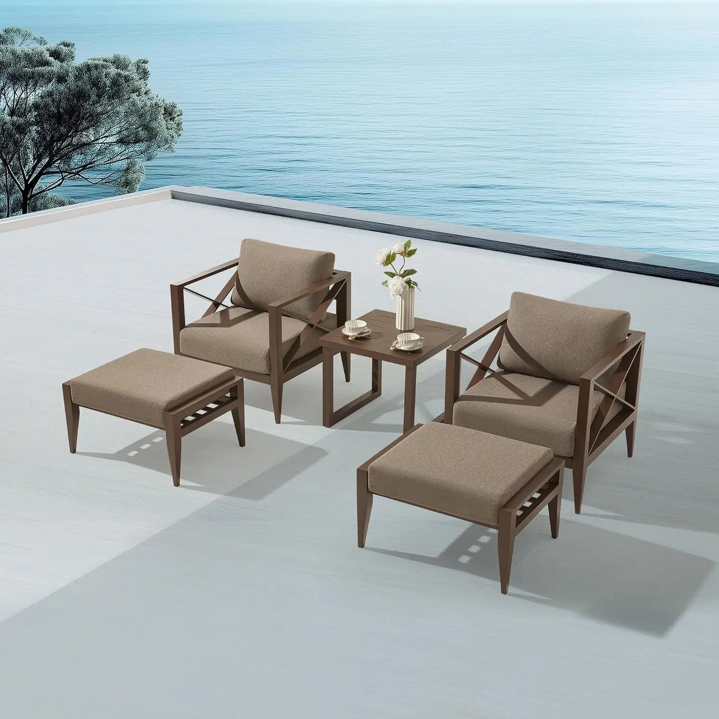 ANGDUO Outdoor Aluminum Patio Set All Weather Sofa Tables