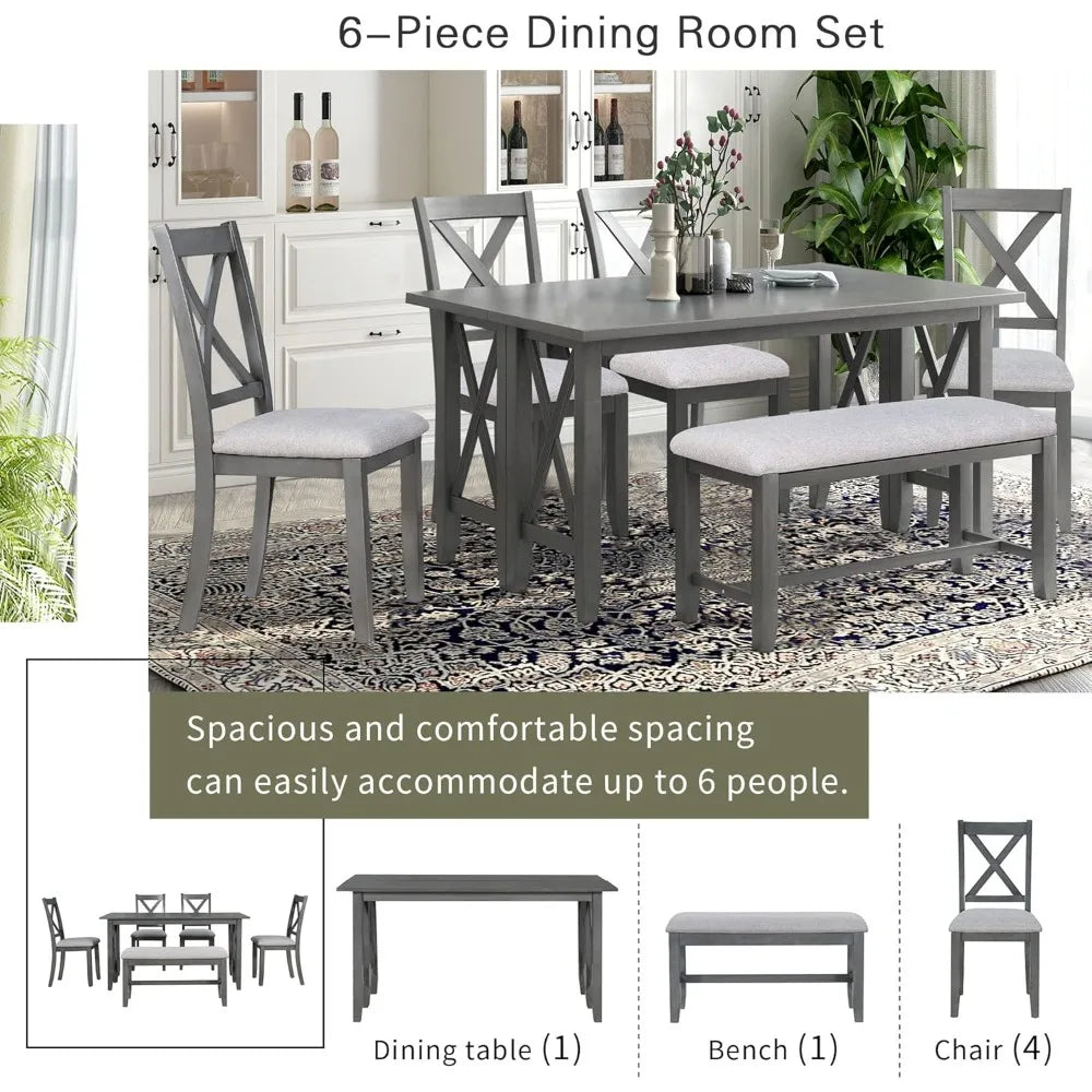 MKDK Rustic Farmhouse Dining Table Set With Foldable Chairs