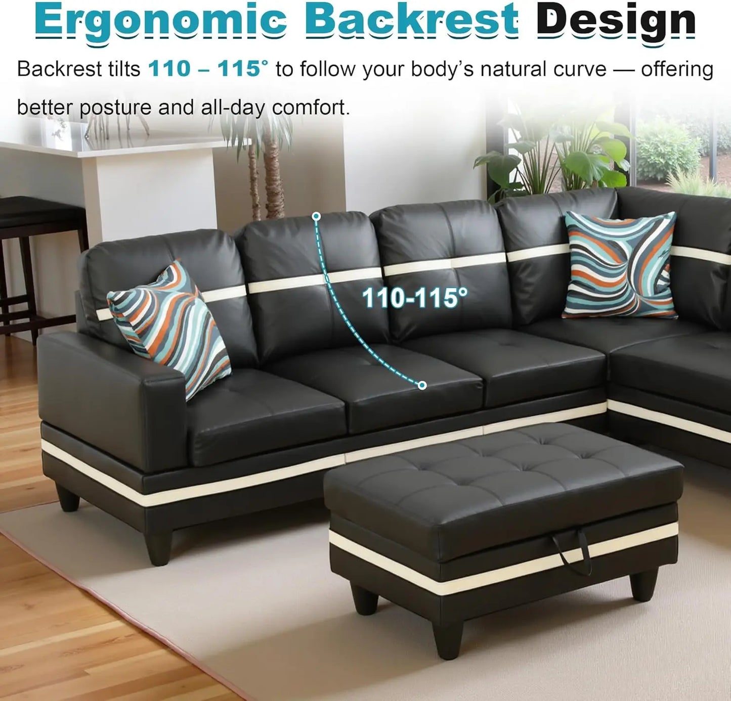 Sweet Blossoms Haven Modern L Shaped Sectional Sofa Ottoman