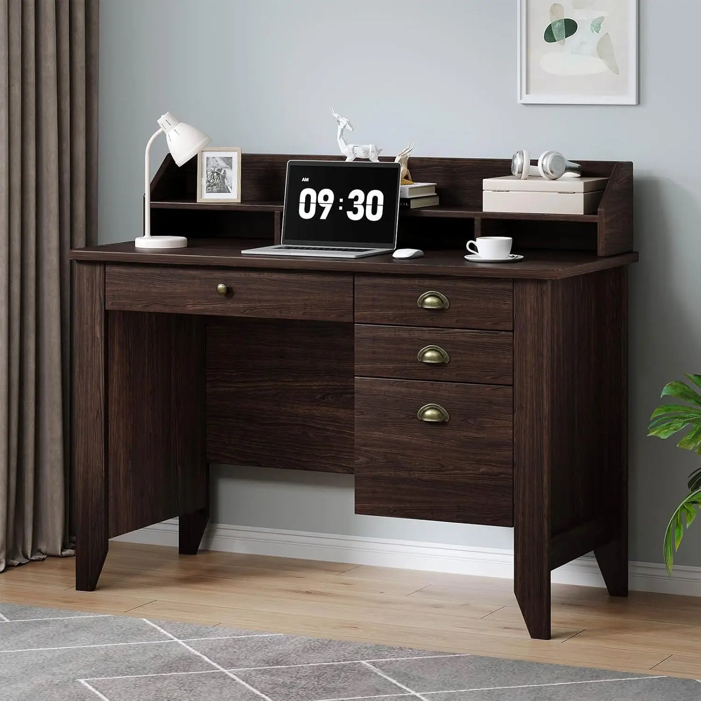 HUANZHUANG L Shaped Computer Desk With Monitor Stand Drawers