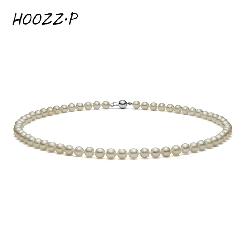 HOOZZ.P Natural Freshwater Pearl Necklace Fine Jewelry for Women Silver 925 Elegant Gift White 6-7mm AA Quality